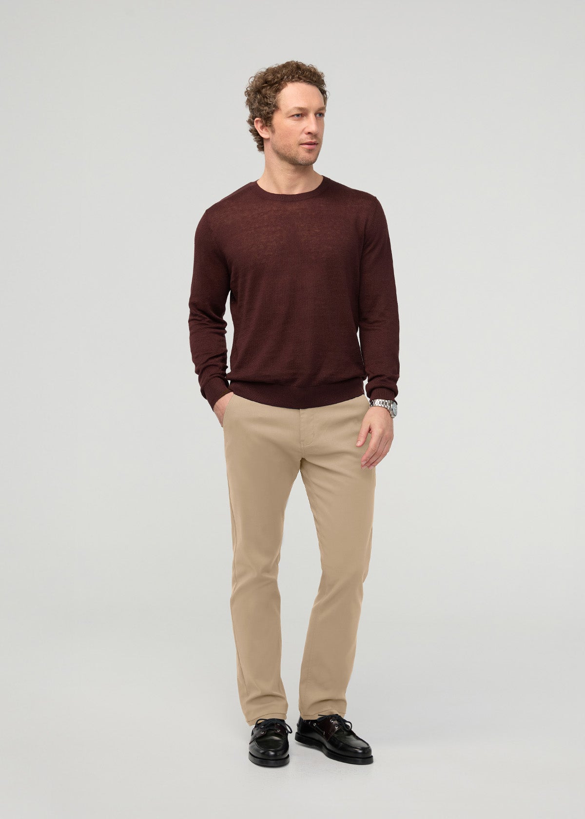 Men's Desert Khaki Slim Straight Fit Stretch Trouser front full body