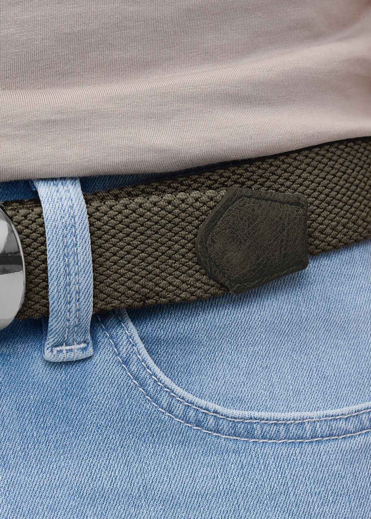 performance stretch braided green belt leather detail
