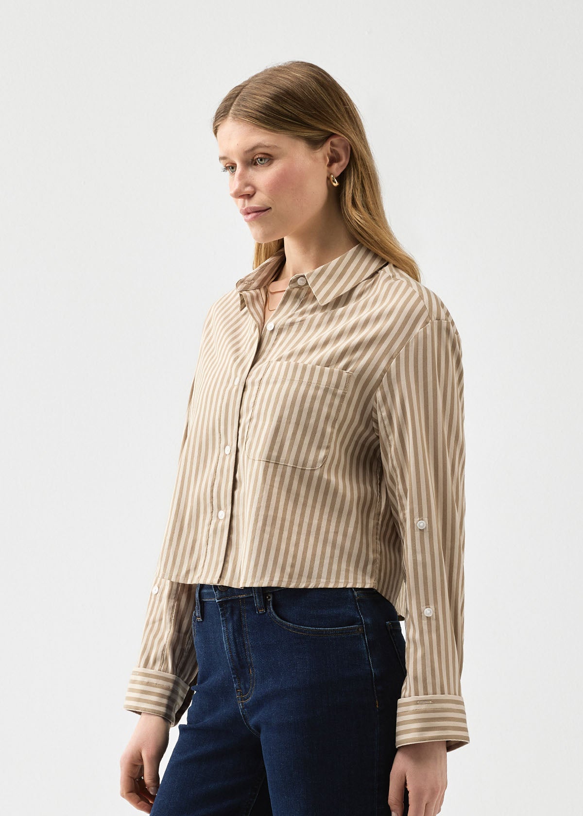 Women's Warm Sand Stripe Twill Button Down side