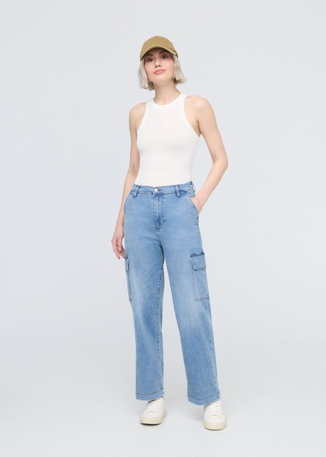 womens performance denim lite high rise cargo pant full body