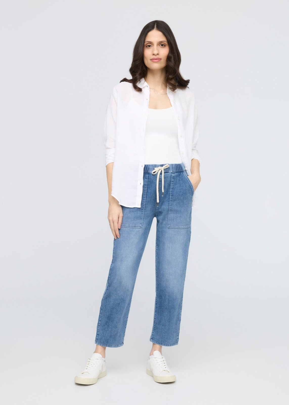 womens light stone relaxed pull-on lightweight denim pants full body