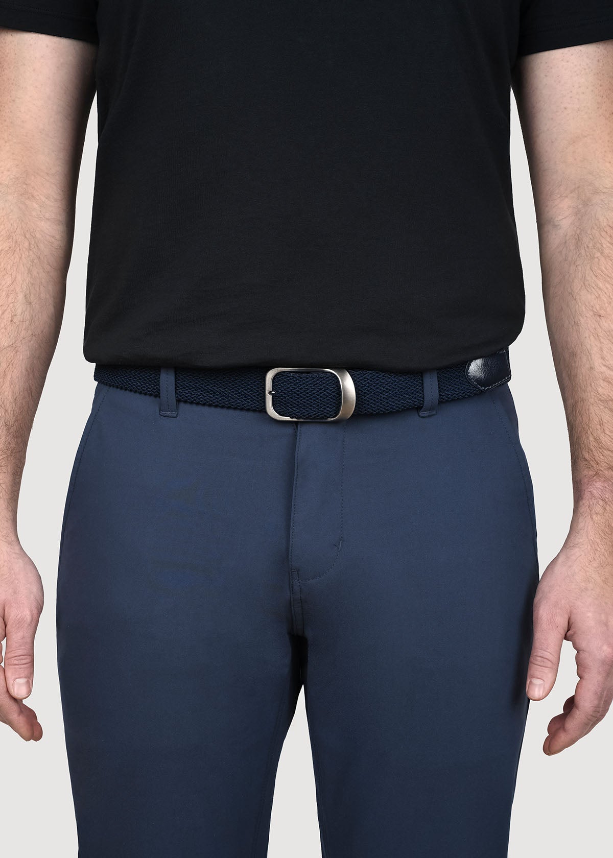 performance stretch braided navy belt front