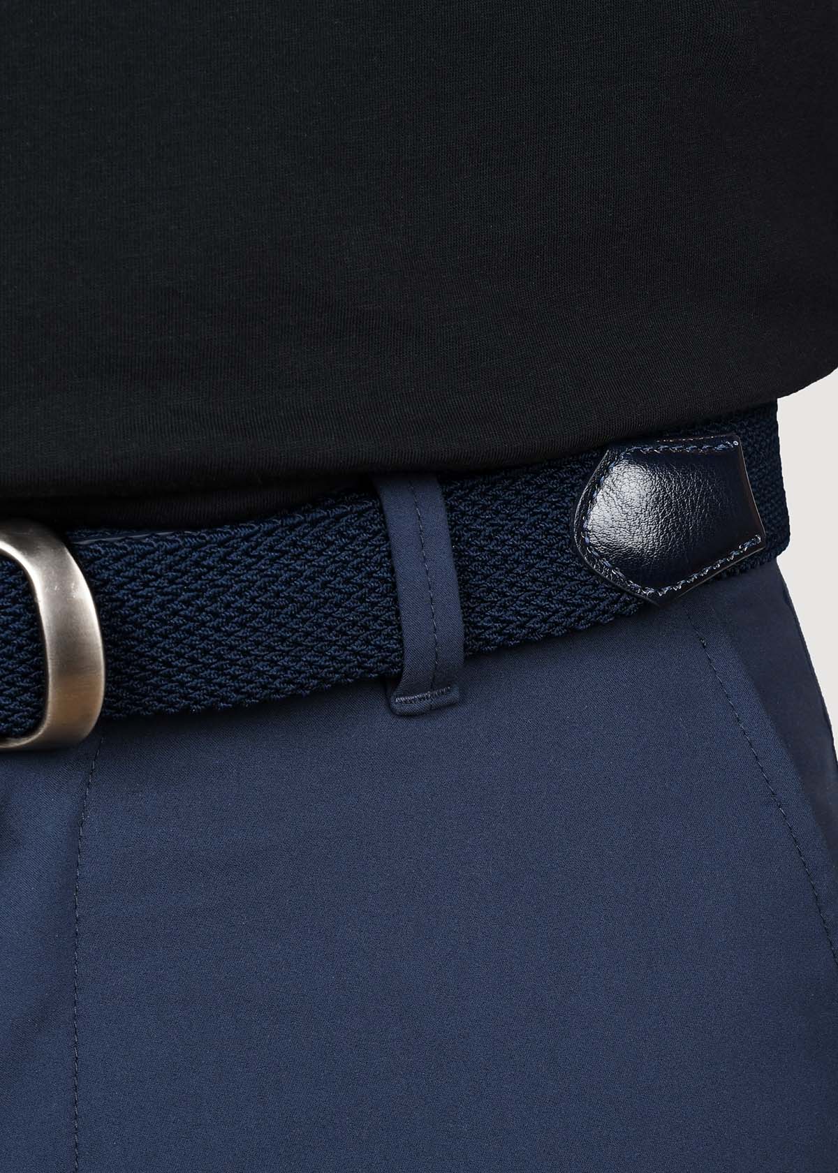 performance stretch braided navy belt leather detail