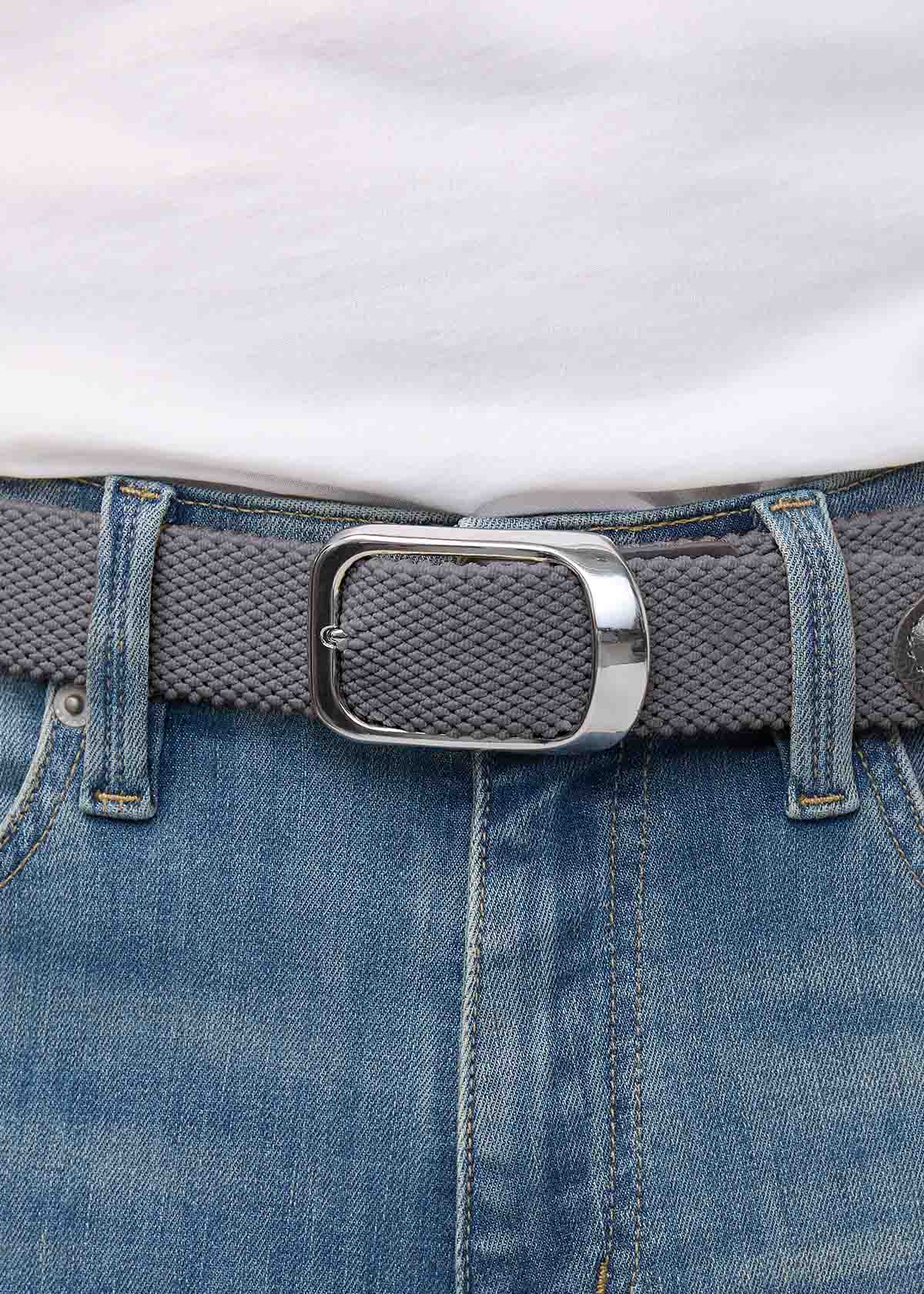 mens tonal grey performance stretch belt buckle detail