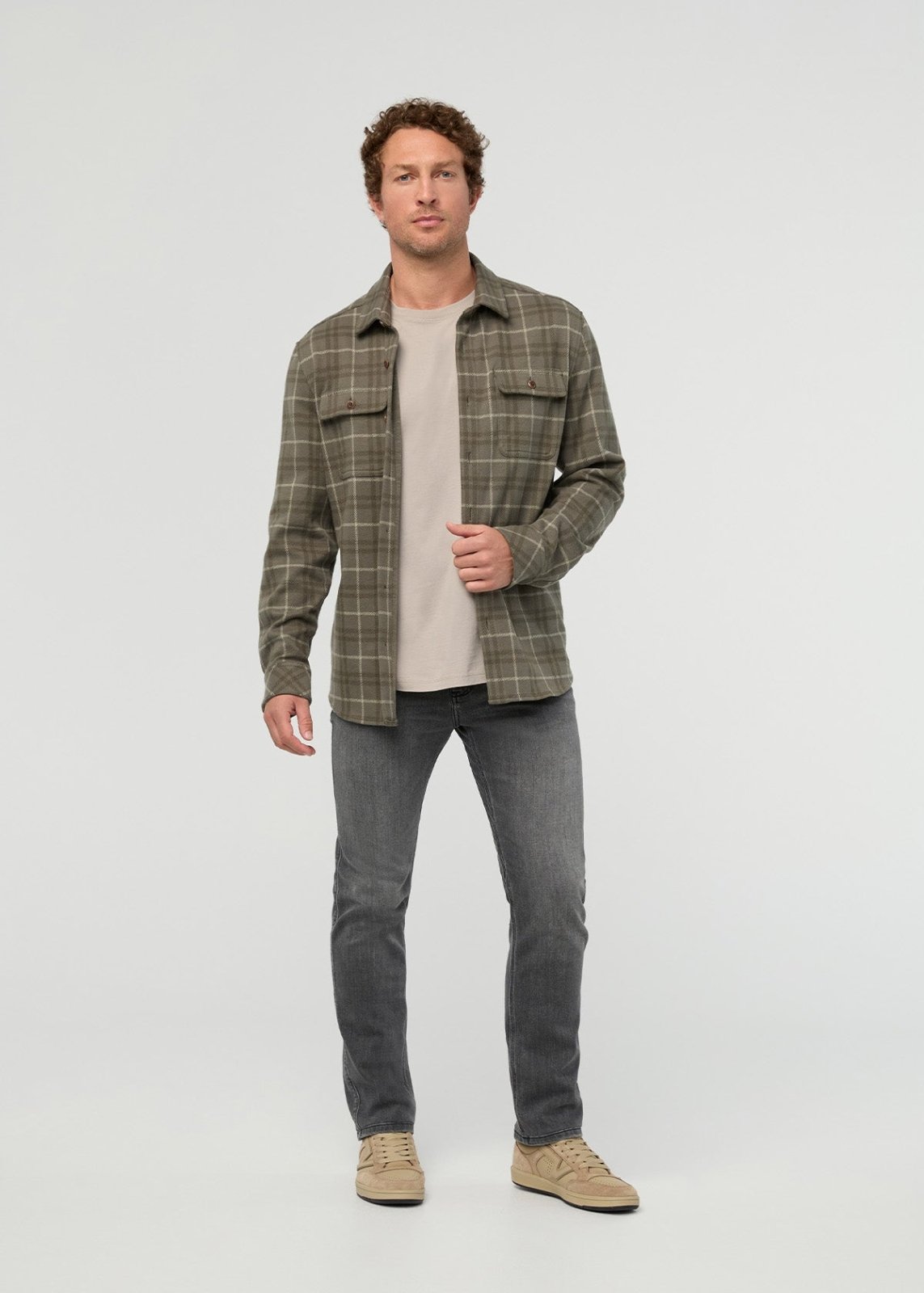 Pantalon en denim Performance pour homme, coupe slim droite, gris vintage, avec devant intégral