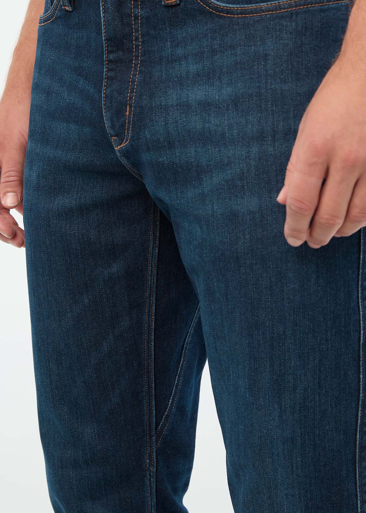 Men's Cold Front Straight Fit Fleece Stretch Jeans front gusset detail