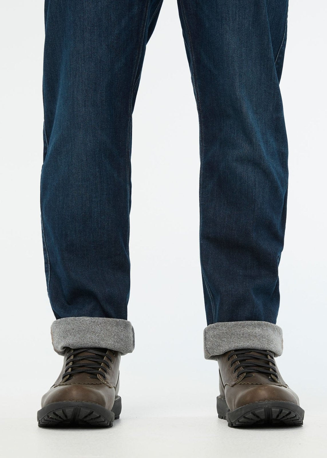 Men's Cold Front Straight Fit Fleece Stretch Jeans front ankle detail