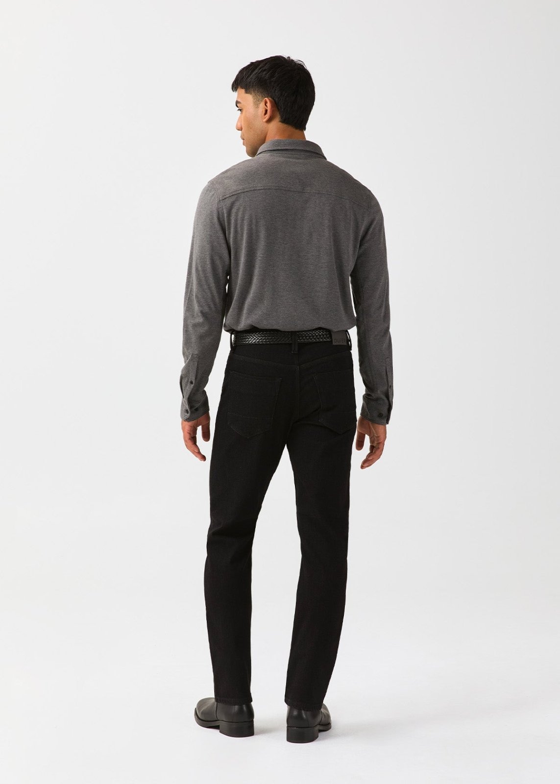 Men's Black Straight Fit Fleece Stretch Jeans back