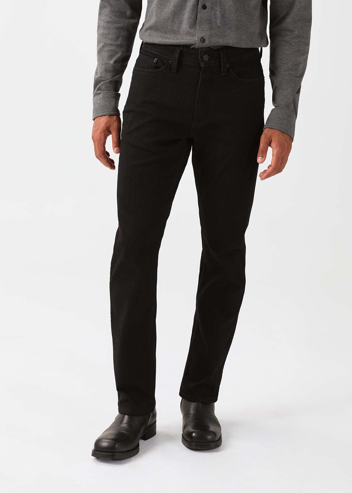 Men's Black Straight Fit Fleece Stretch Jeans front