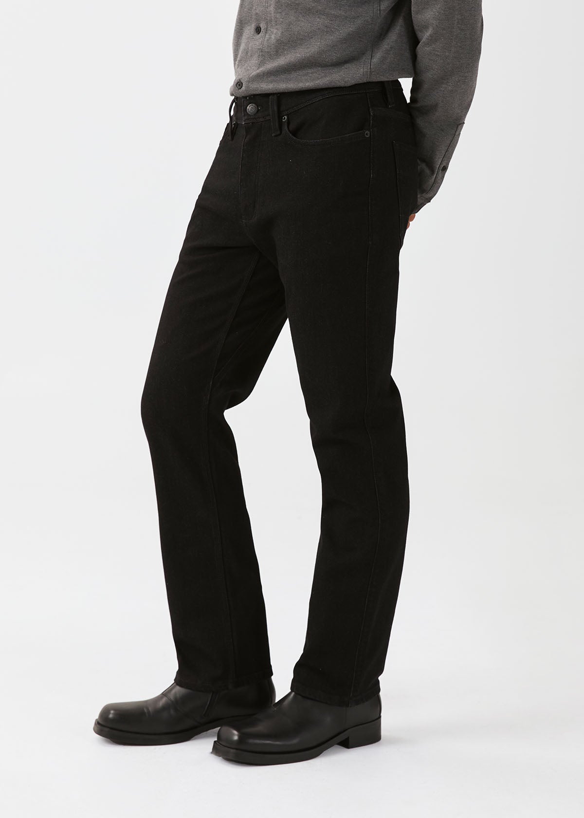 Men's Black Straight Fit Fleece Stretch Jeans side