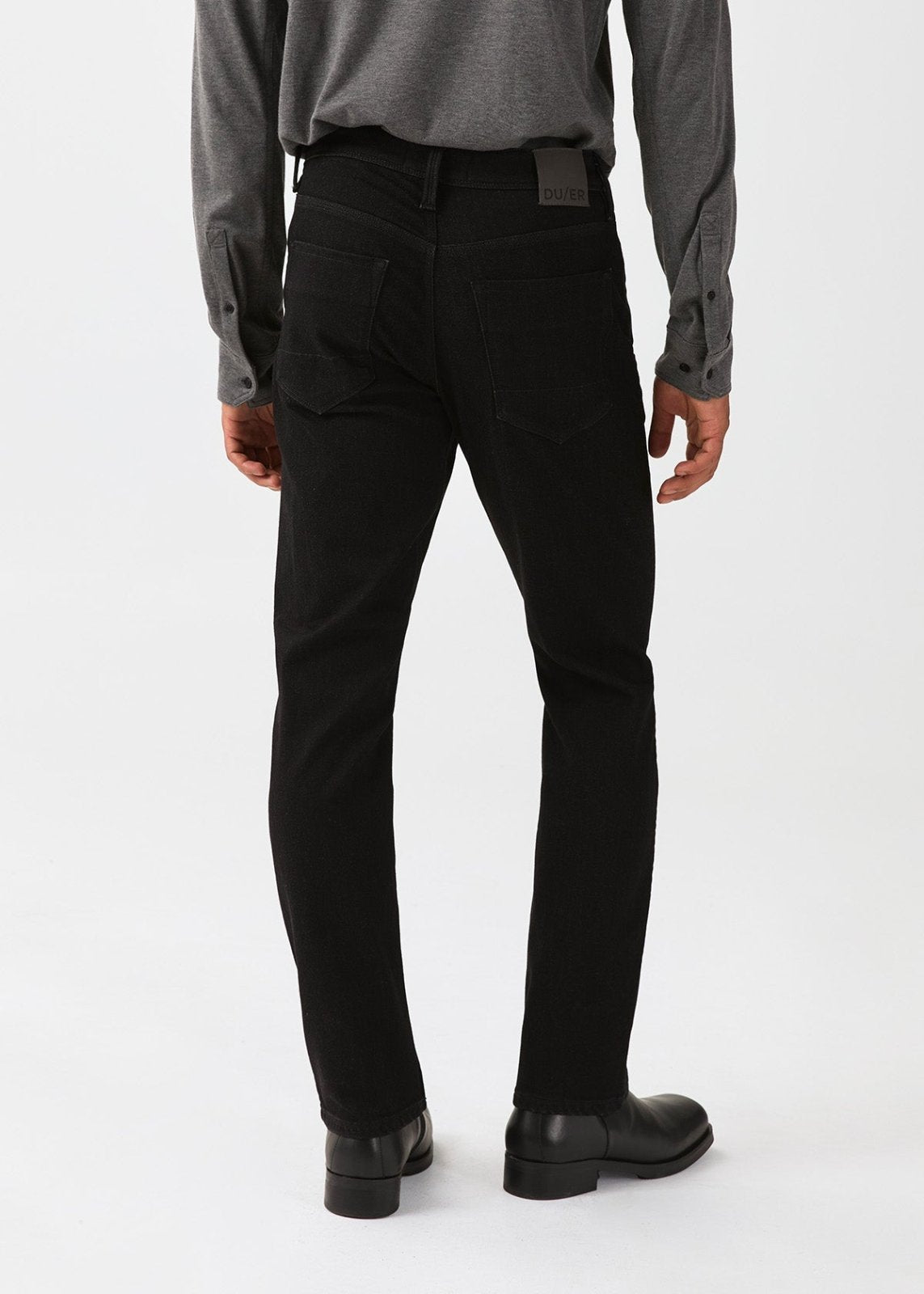 Men's Black Straight Fit Fleece Stretch Jeans back