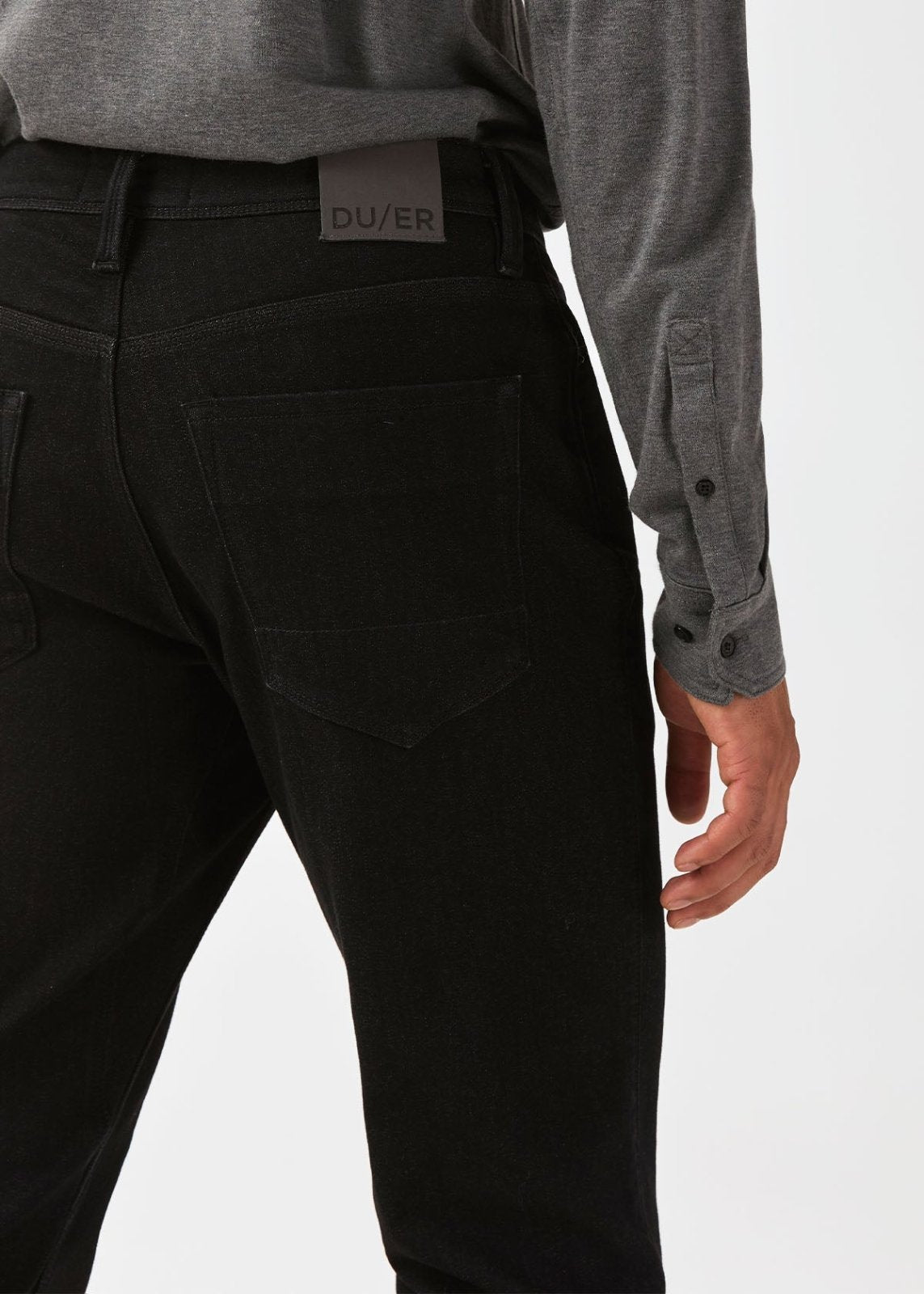 Men's Black Straight Fit Fleece Stretch Jeans back pocket detail