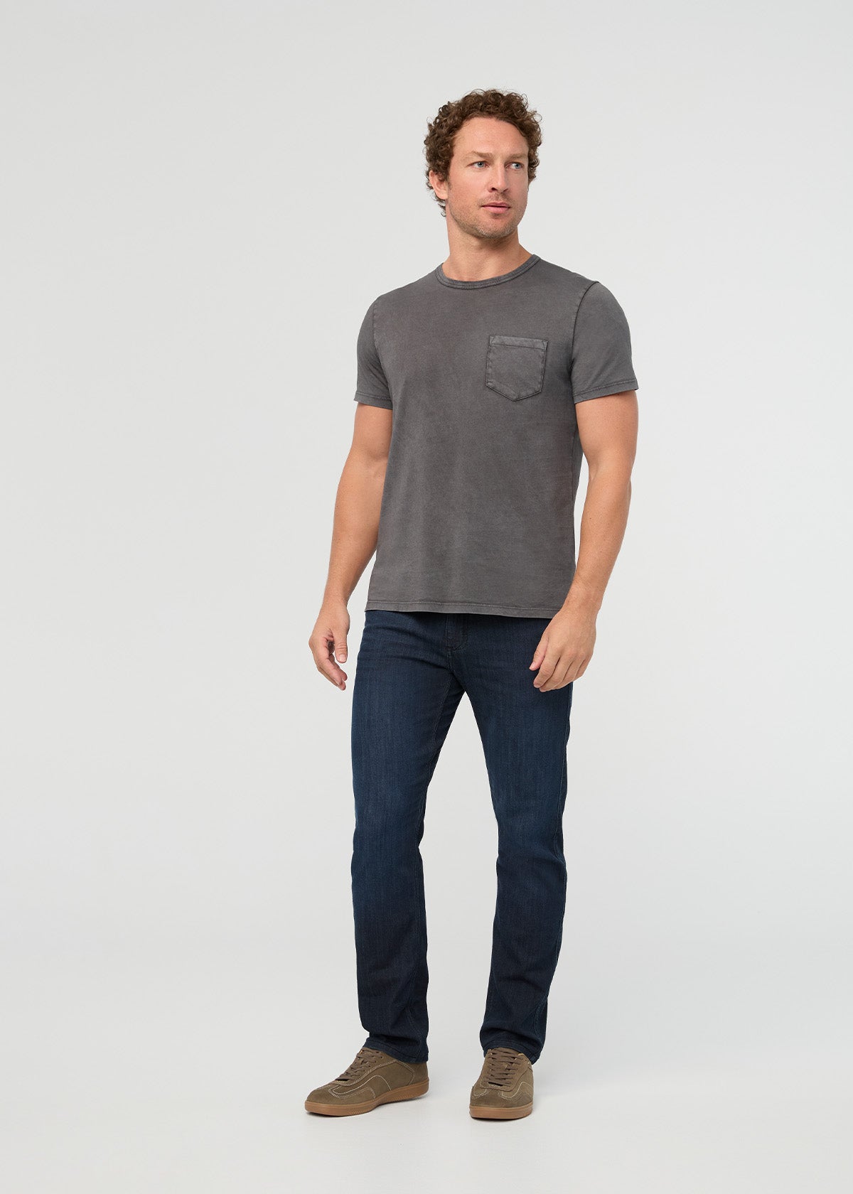 Men's Carbon Stone Performance Denim Lite Slim Straight full front body