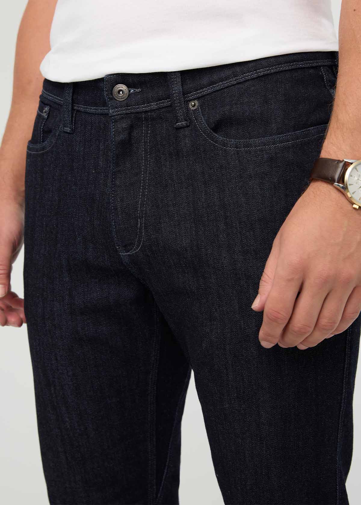 Men's Performance Denim Slim Straight Rinse front zipper detail