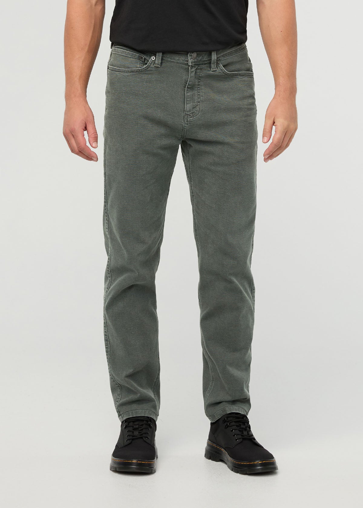 pantalon-homme-en-toile-extensible-coupe-large-et-effilée-couleur-thym - face avant