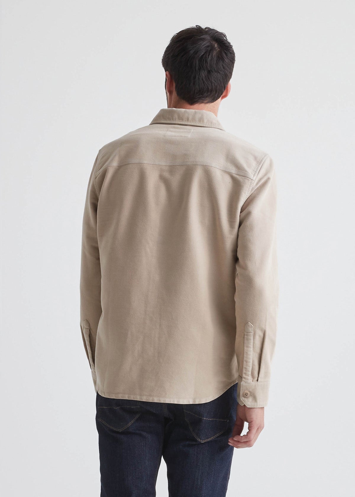 mens khaki brown relaxed moleskin button up shirt back