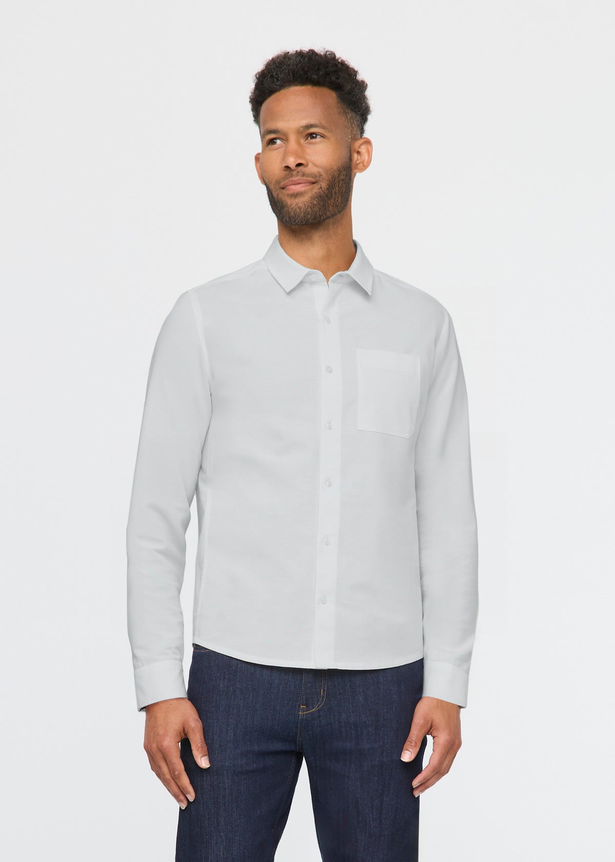 Men's Light Blue Stretch Button Down Shirt Front