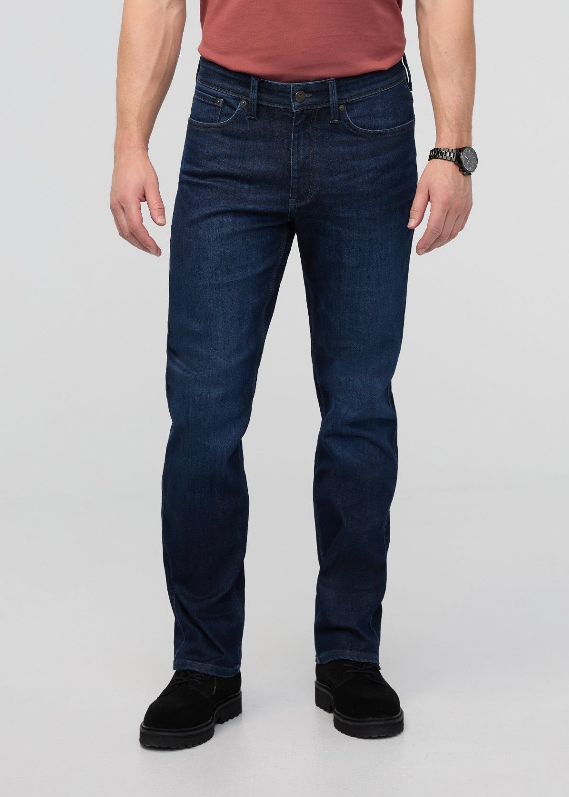 Men's Dark Indigo Straight Fit Fleece Stretch Jeans Front