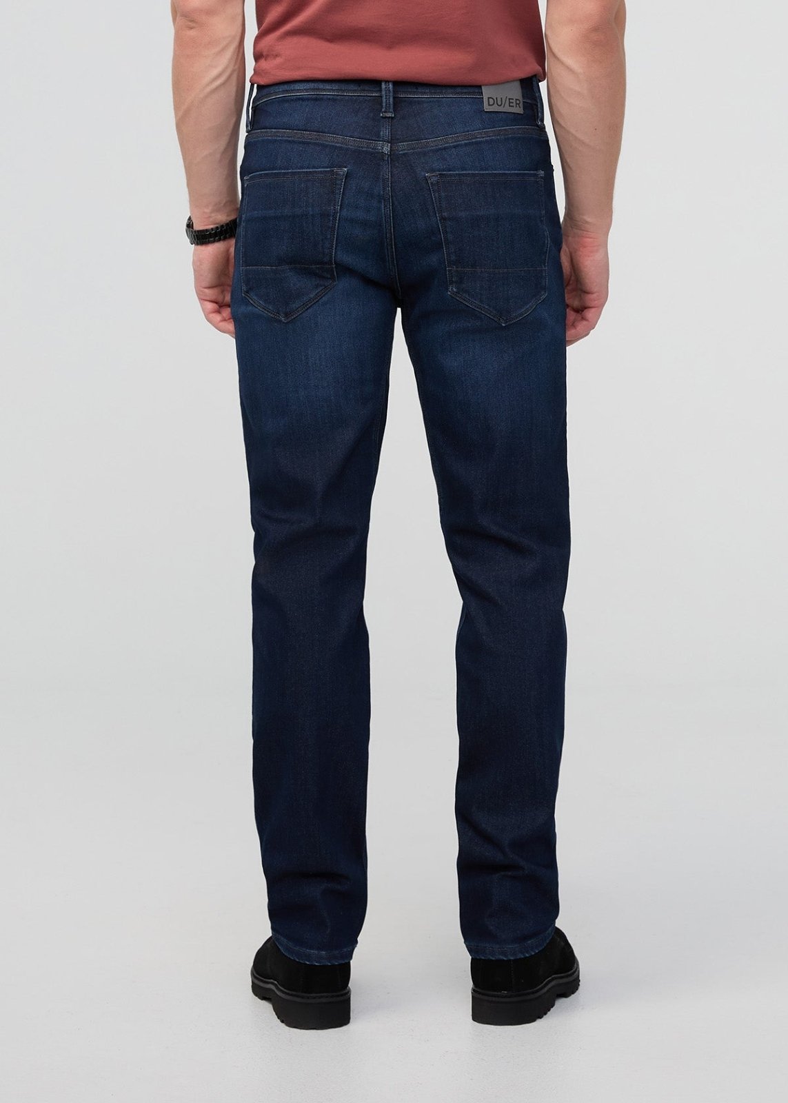 Men's Dark Indigo Straight Fit Fleece Stretch Jeans Back