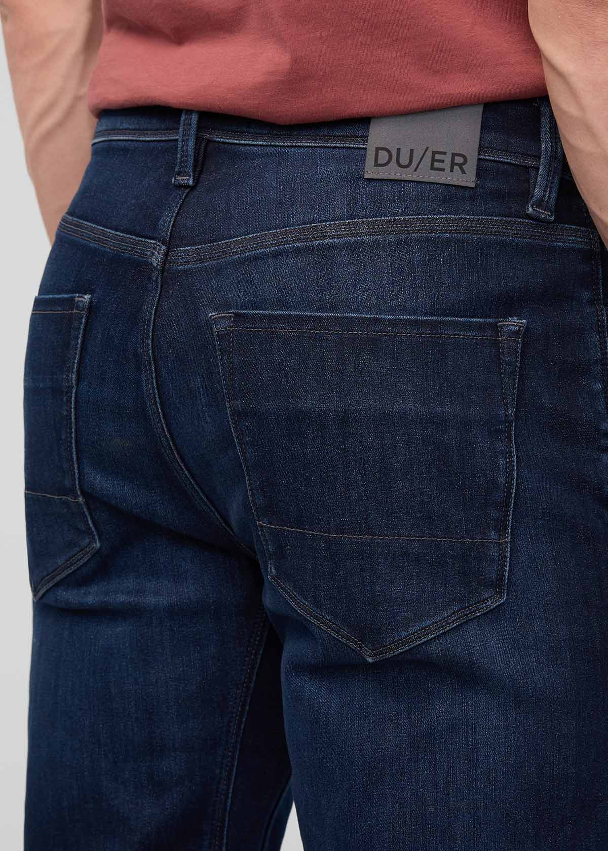 Men's Dark Indigo Straight Fit Fleece Stretch Jeans Back Detail