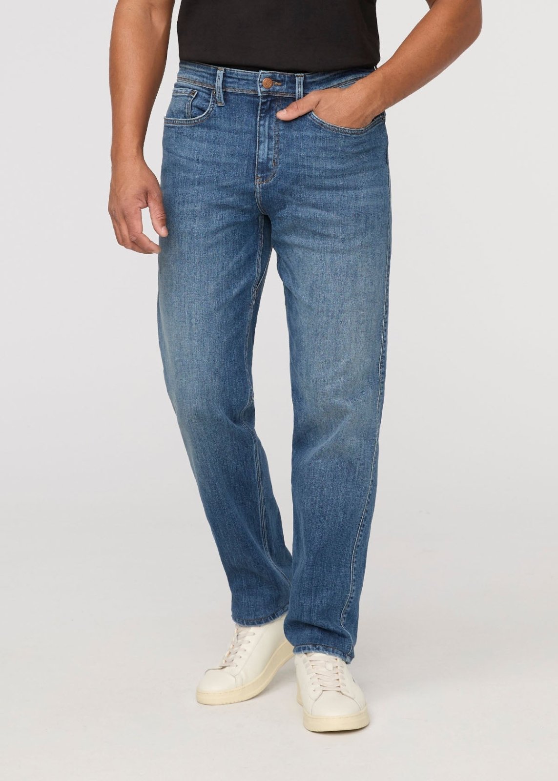 mens dust bowl indigo relaxed straight fit stretch jeans front