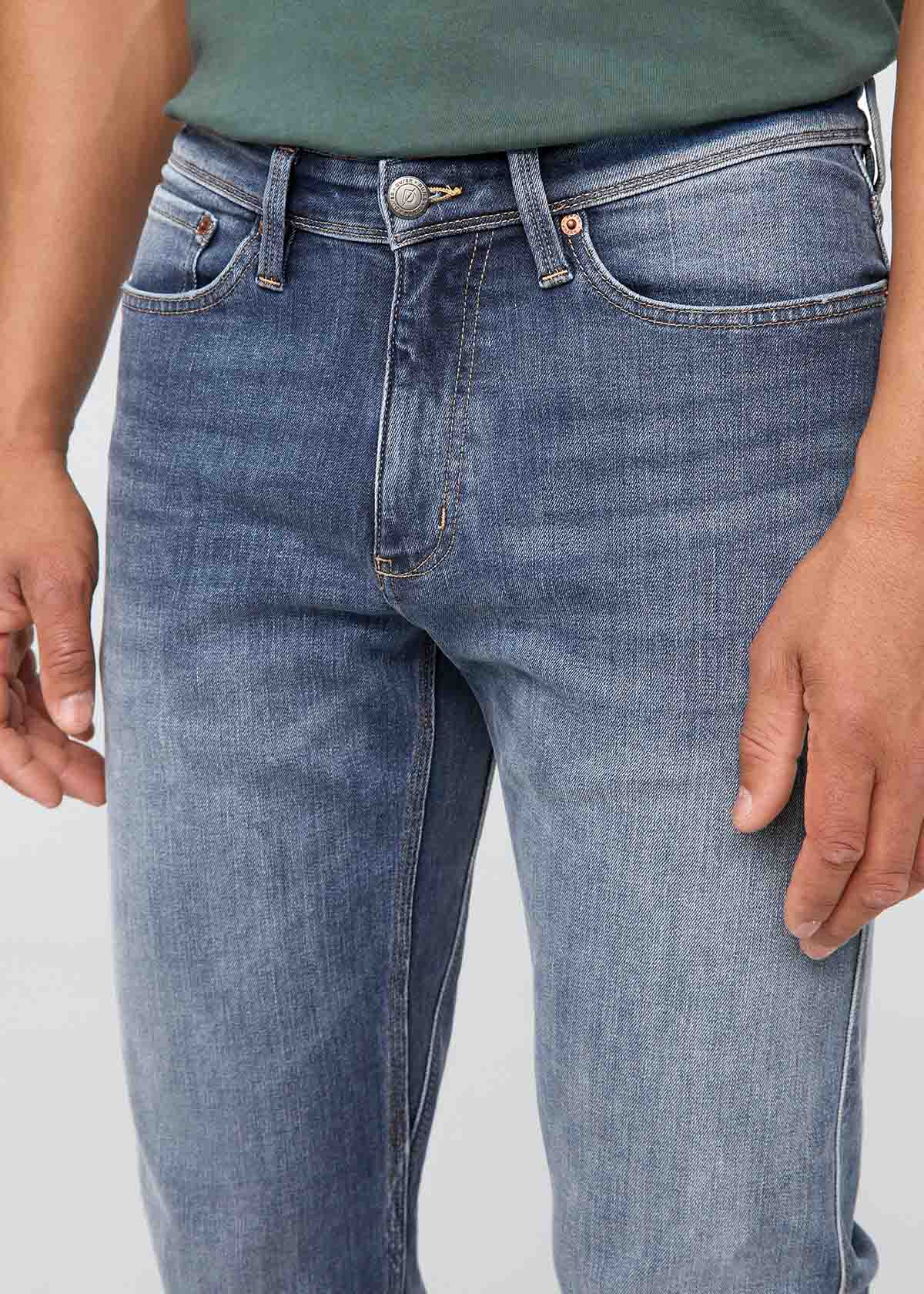 mens faded straight fit stretch jeans waist detail