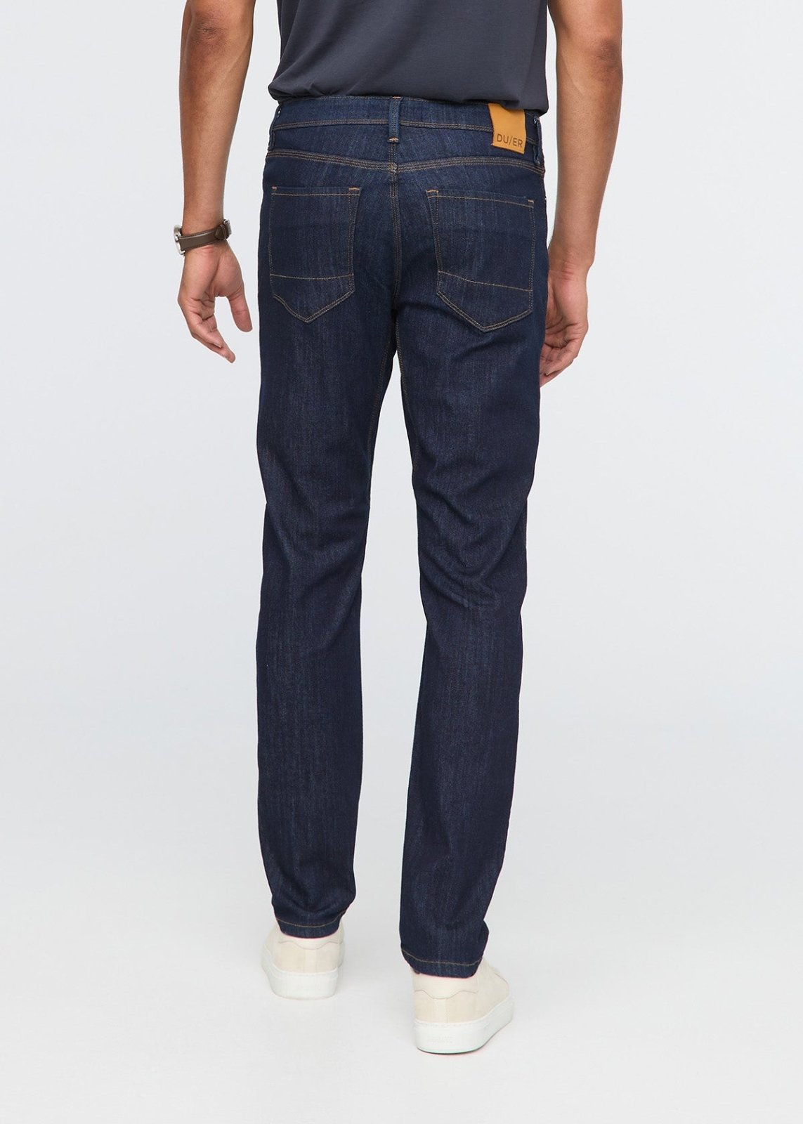 mens dark blue slim fit stretch jeans back