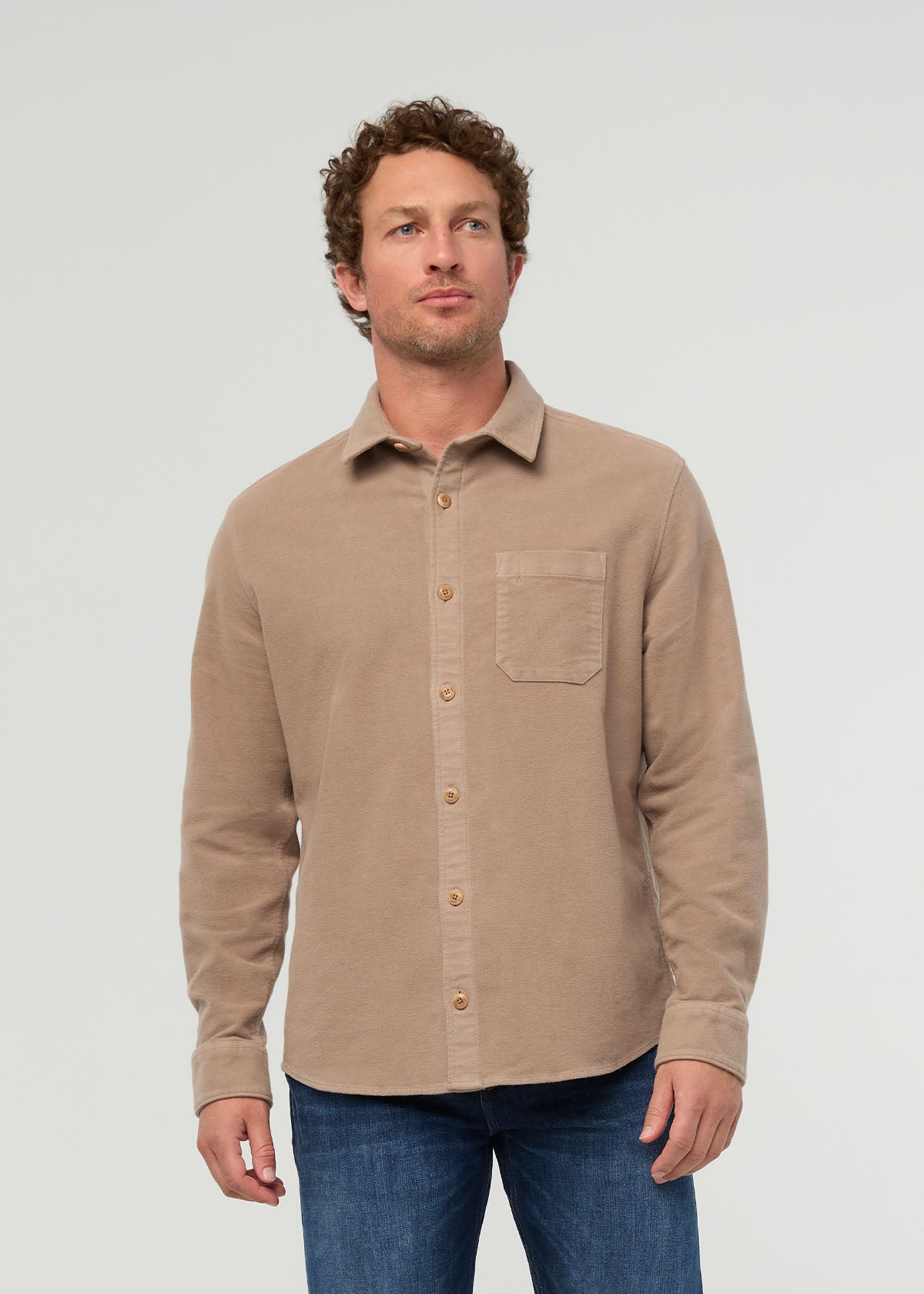 mens-no-sweat-moleskin-overshirt-desert-tan front