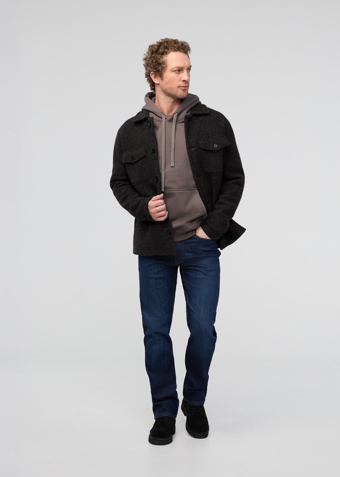 Men's Black ThermaSoft Merino Field Shirt full front body