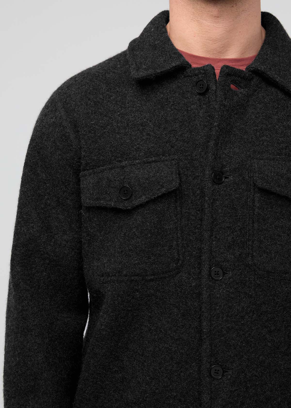 Men's Black ThermaSoft Merino Field Shirt front pocket detail