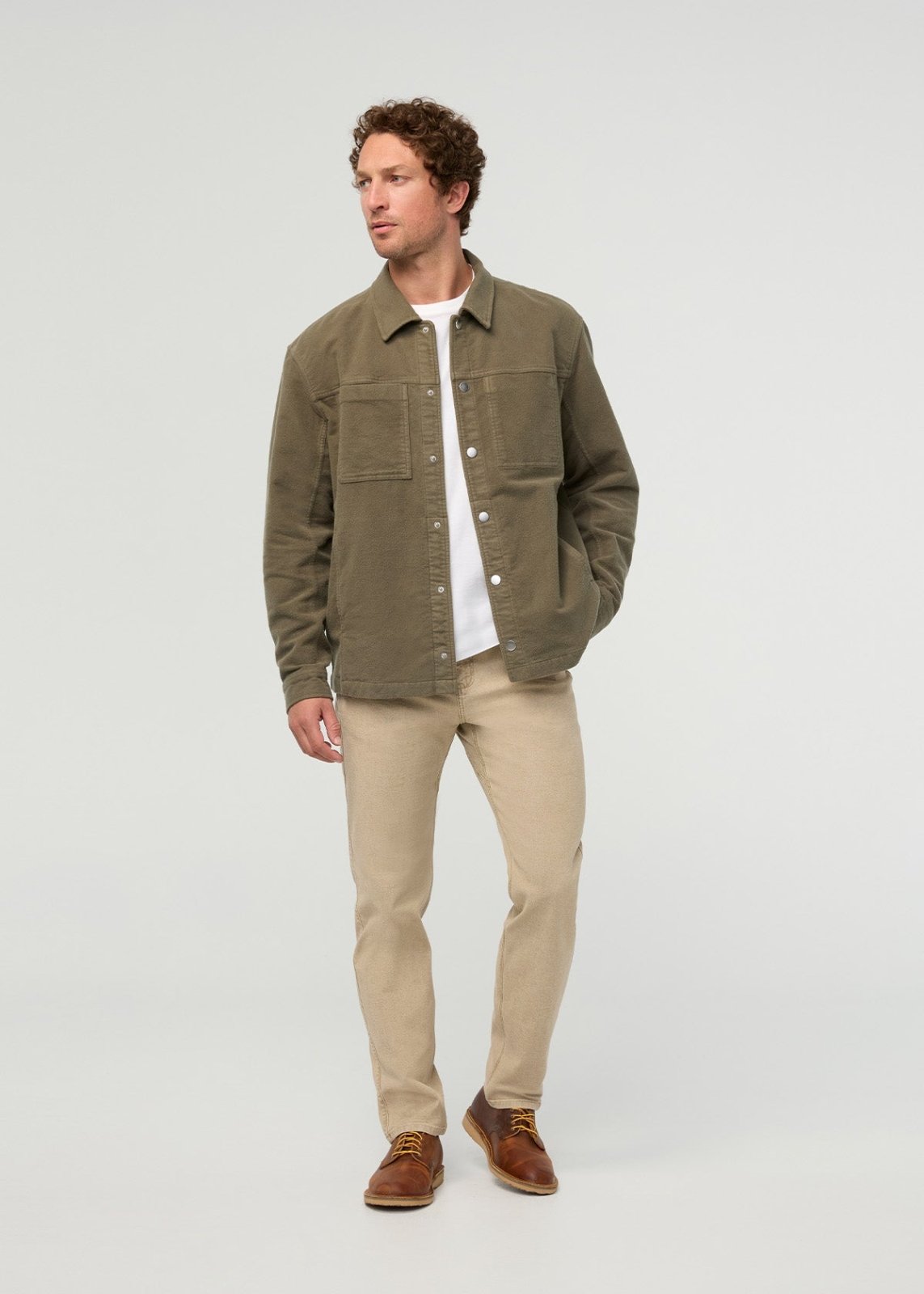 mens-no-sweat-moleskin-jacket-kelp front full body