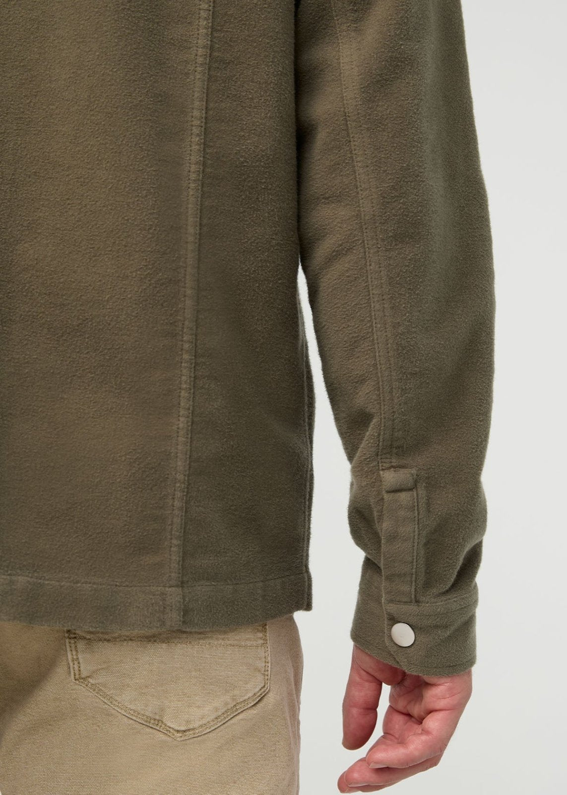 mens-no-sweat-moleskin-jacket-kelp right back sleeve