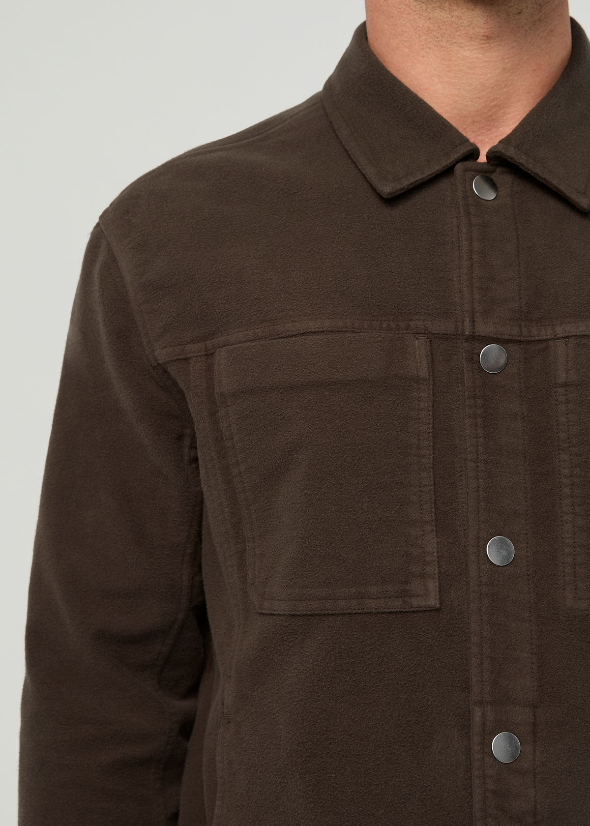 moleskin jacket in brown front pocket detail