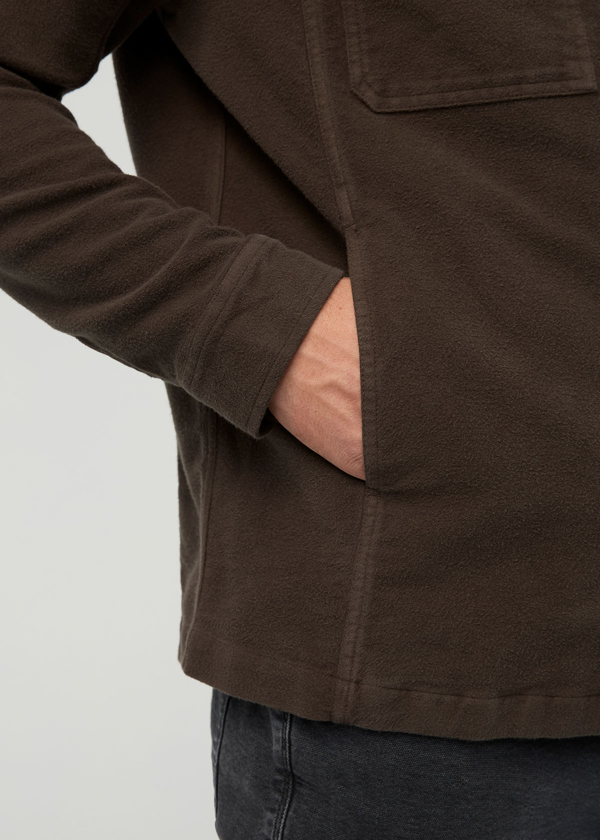 moleskin jacket in brown hand pocket detail