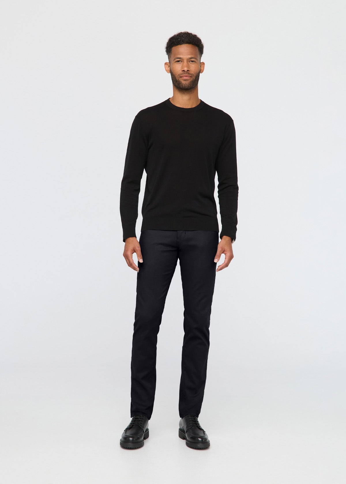 Men's Black Slim Straight Fit Stretch Trouser front full body