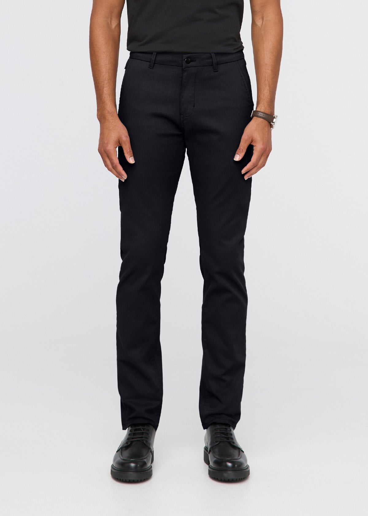 Men's Black Slim Straight Fit Stretch Trouser front