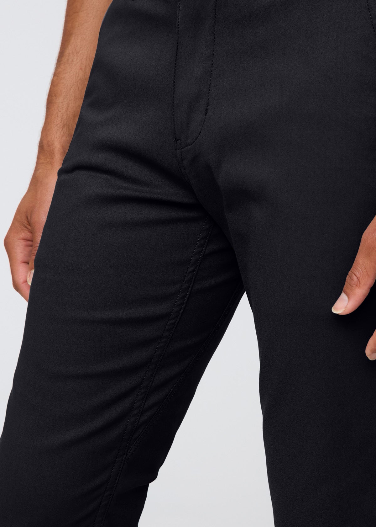 Men's Black Slim Straight Fit Stretch Trouser front gusset detail