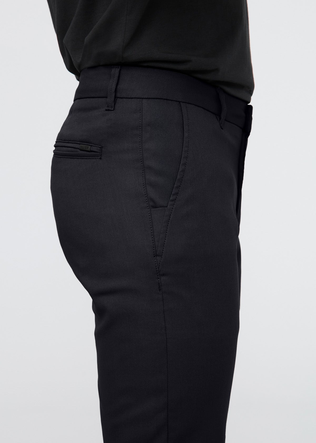 Men's Black Slim Straight Fit Stretch Trouser side pocket detail