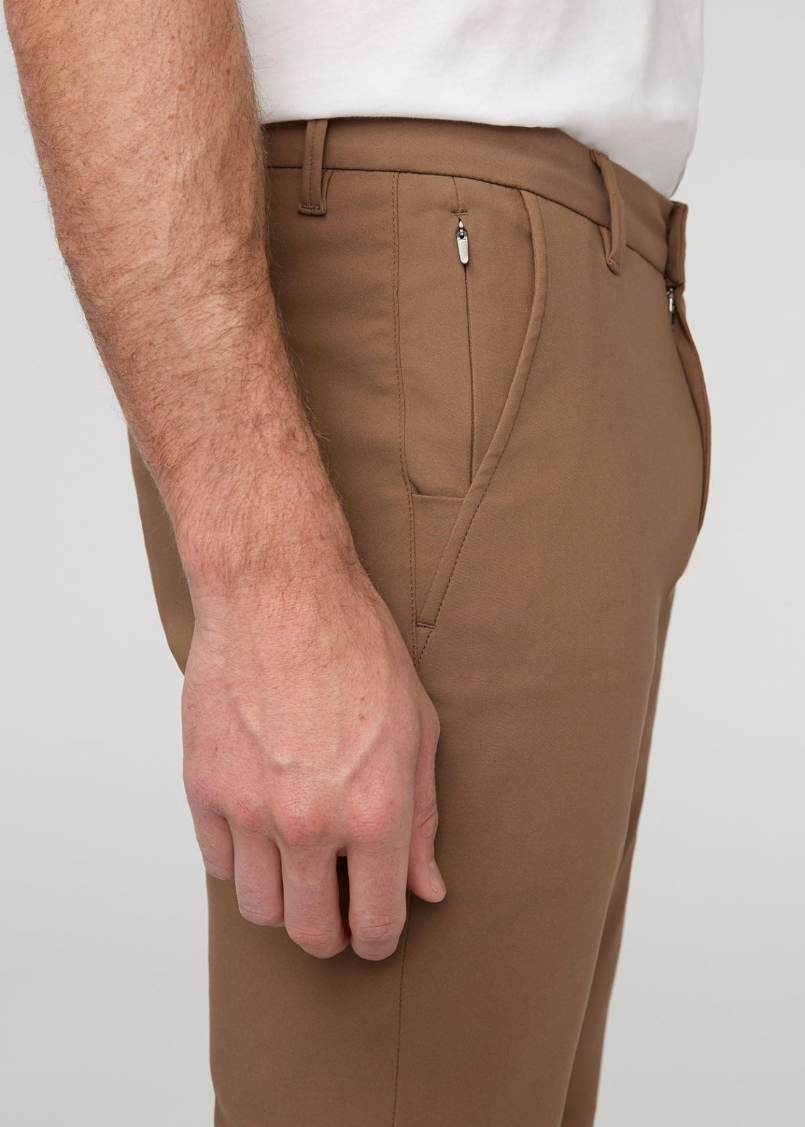 men's brown slim straight trouser side detail