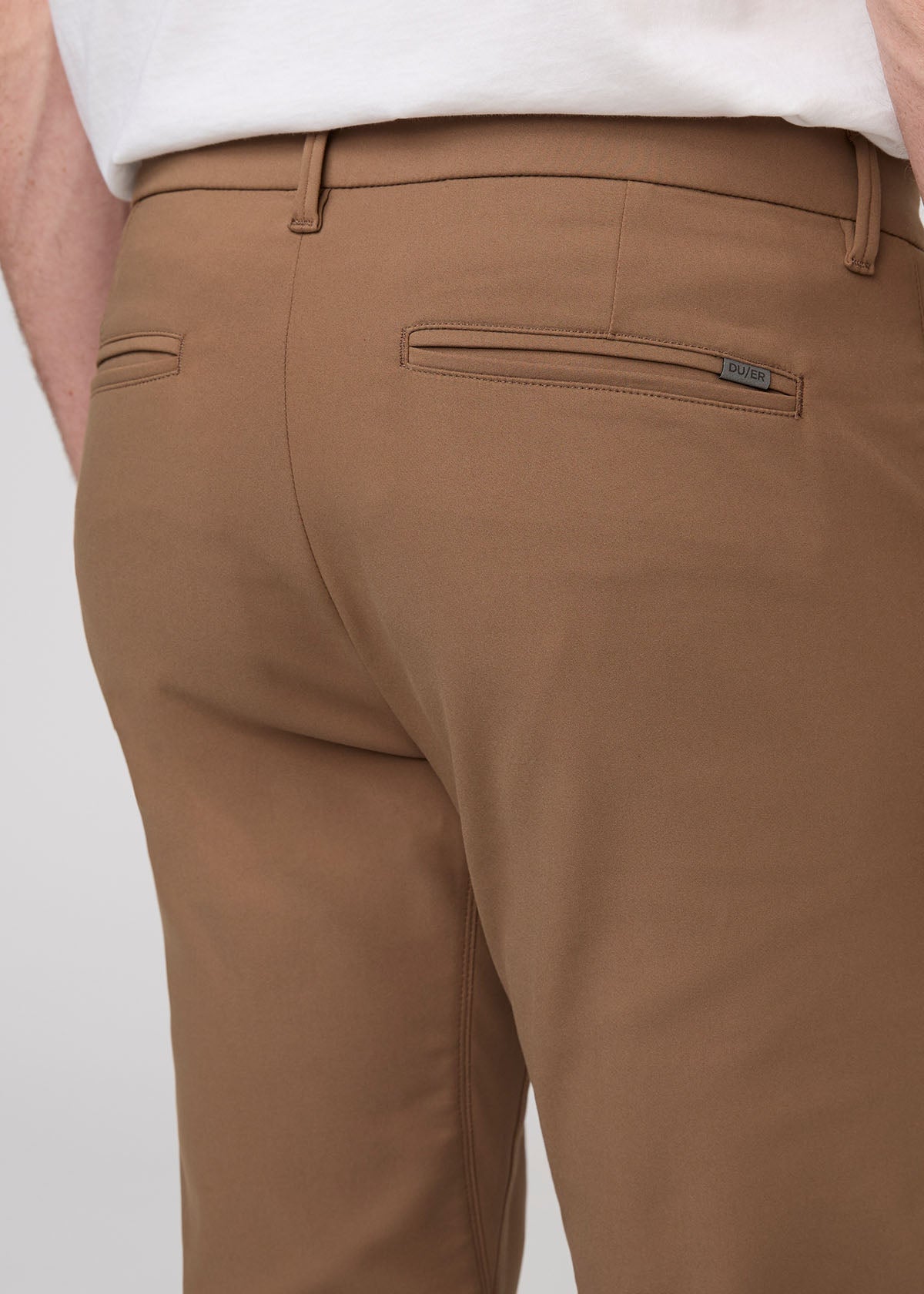 men's brown slim straight trouser back detail