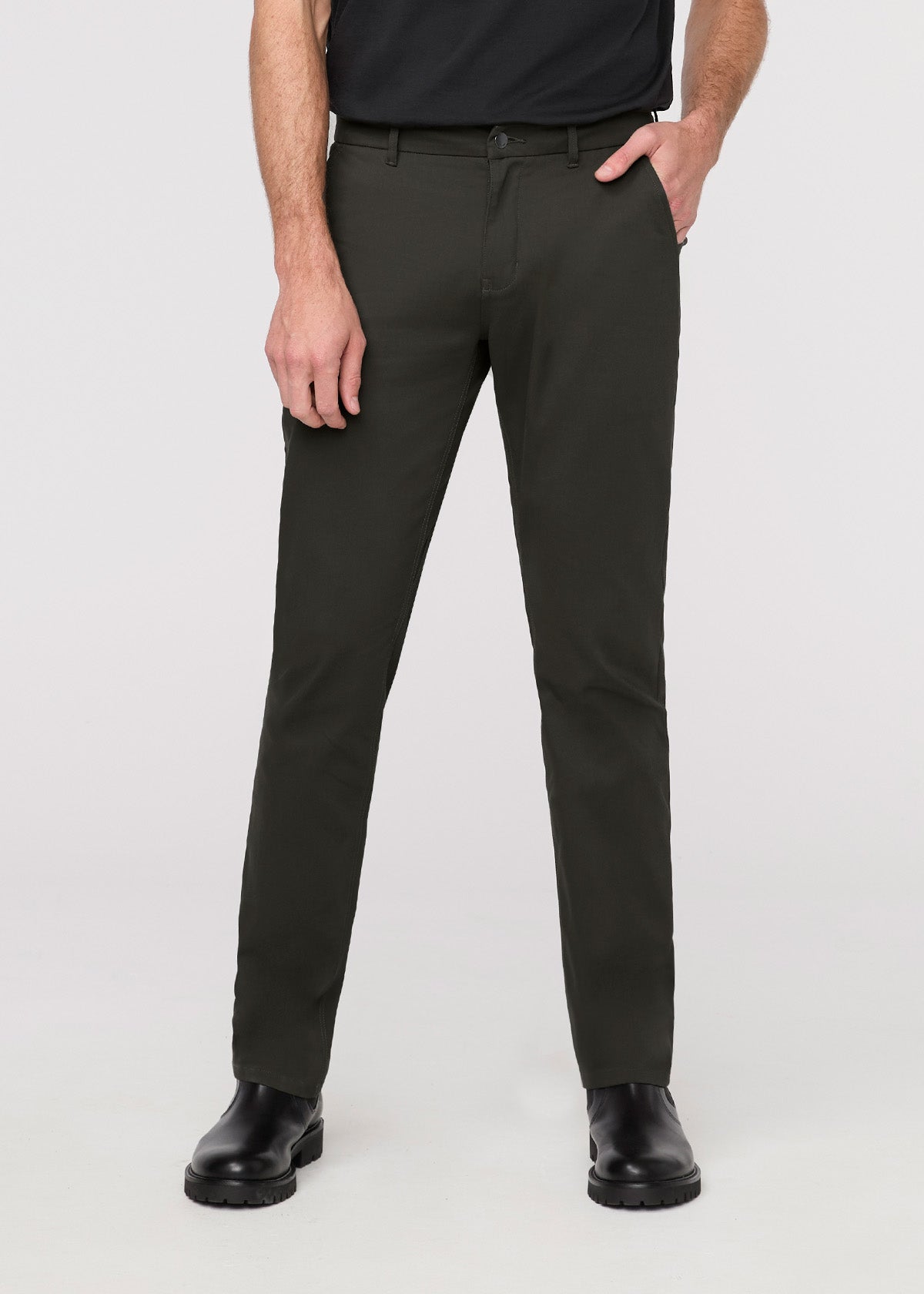 mens dark green slim straight fit stretch trouser front
