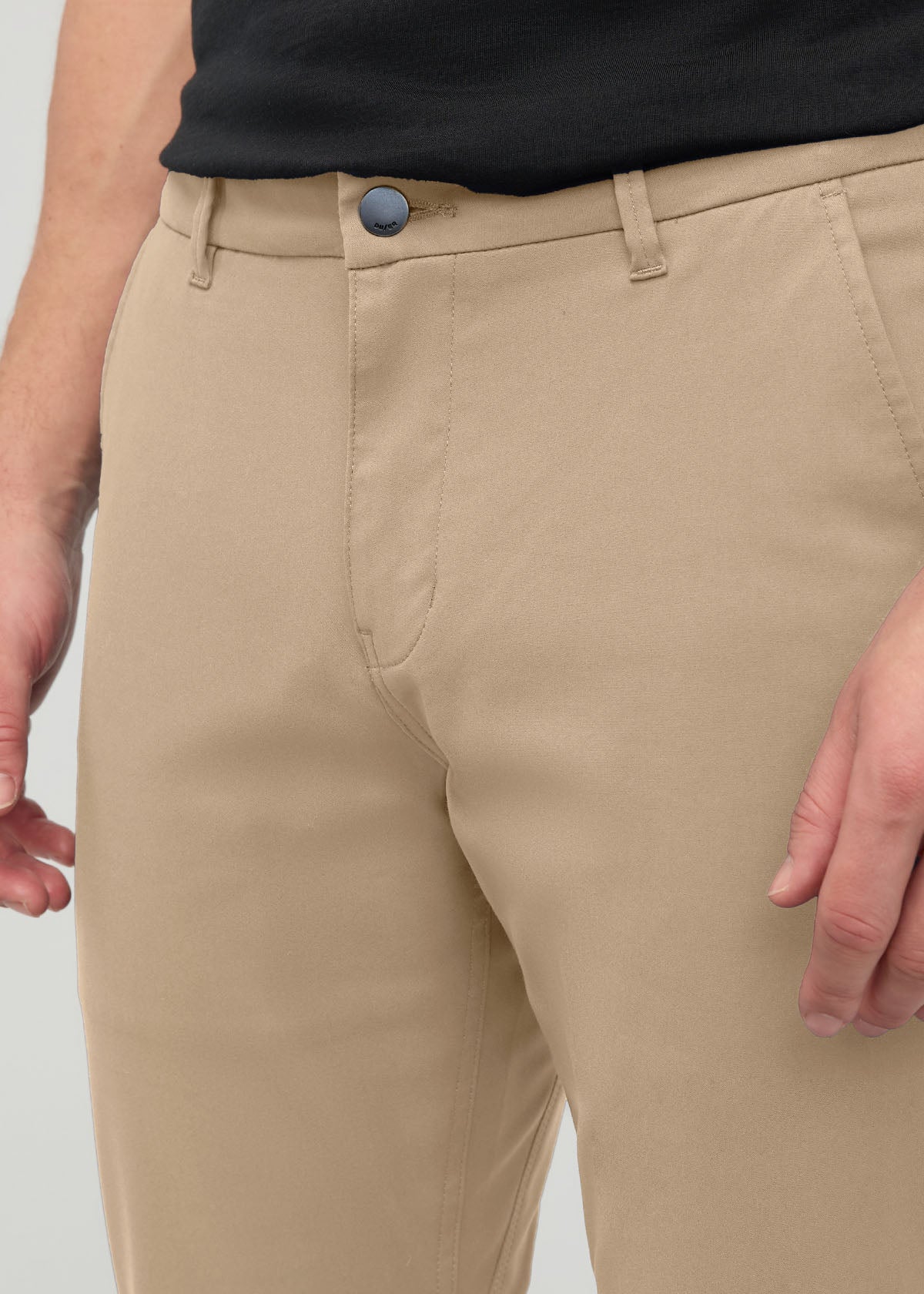 Men's Desert Khaki Slim Straight Fit Stretch Trouser front zipper tail