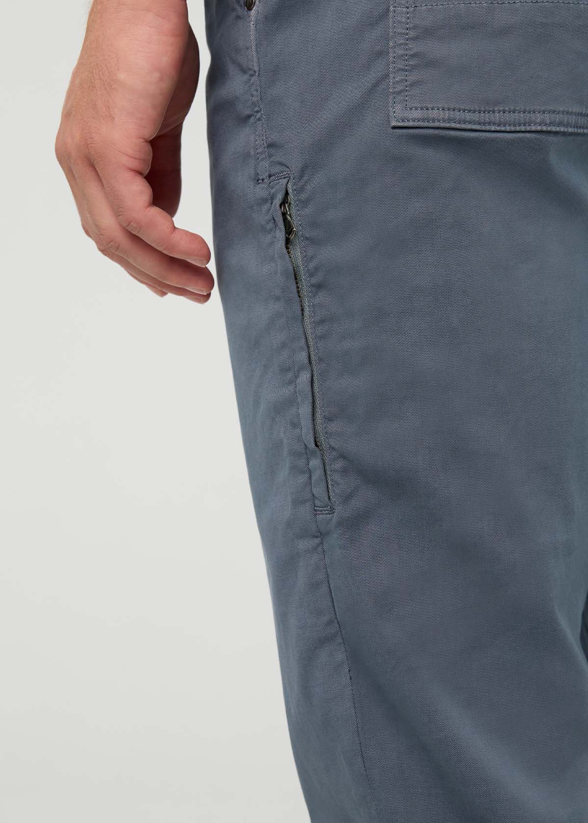 Men's Slate Blue Traveller Pant zipper pocket detail