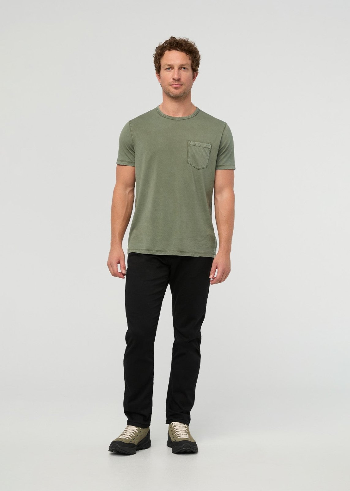 Men's Pima Cotton Style Washed Kelp Pocket T-Shirt full front body