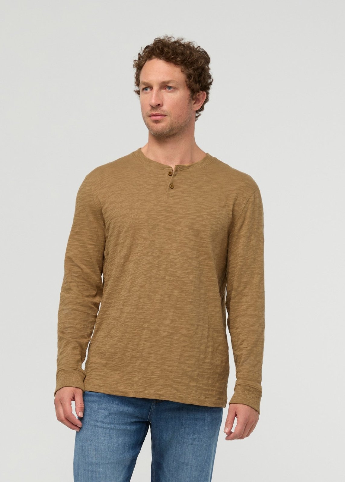 Midweight Slub Jersey Long Sleeve Henley - Caramel