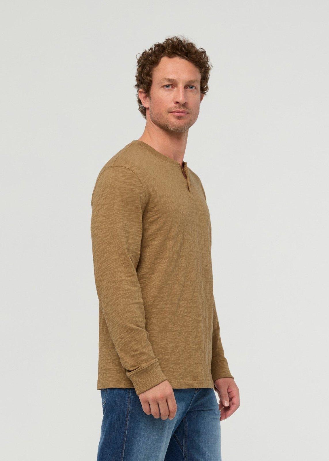 Midweight Slub Jersey Long Sleeve Henley - Caramel