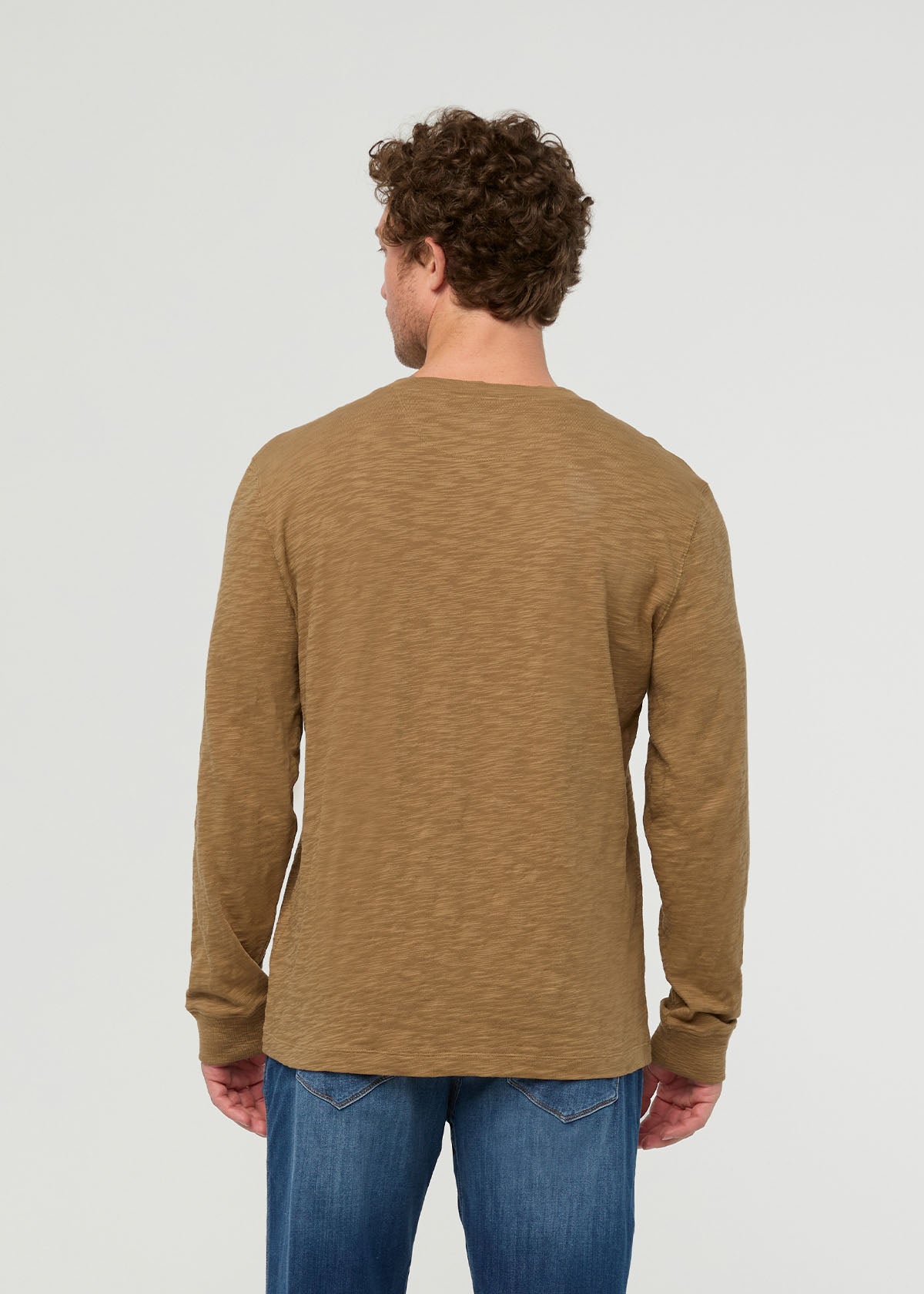 T-shirt Henley à manches longues en jersey slub d'épaisseur moyenne - Caramel
