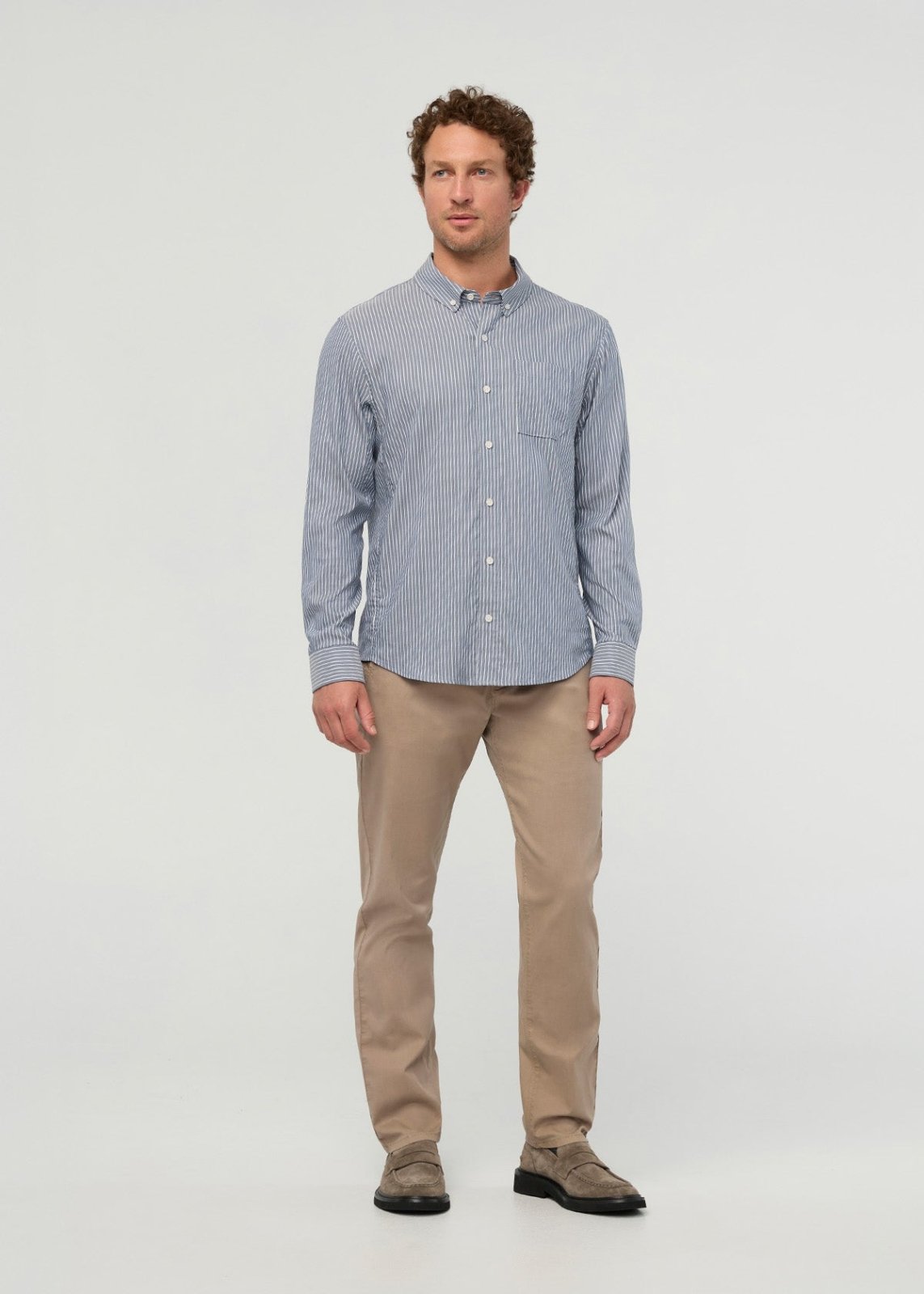 Men's Slate Blue Fine Stripe Twill One Pocket Shirt full body