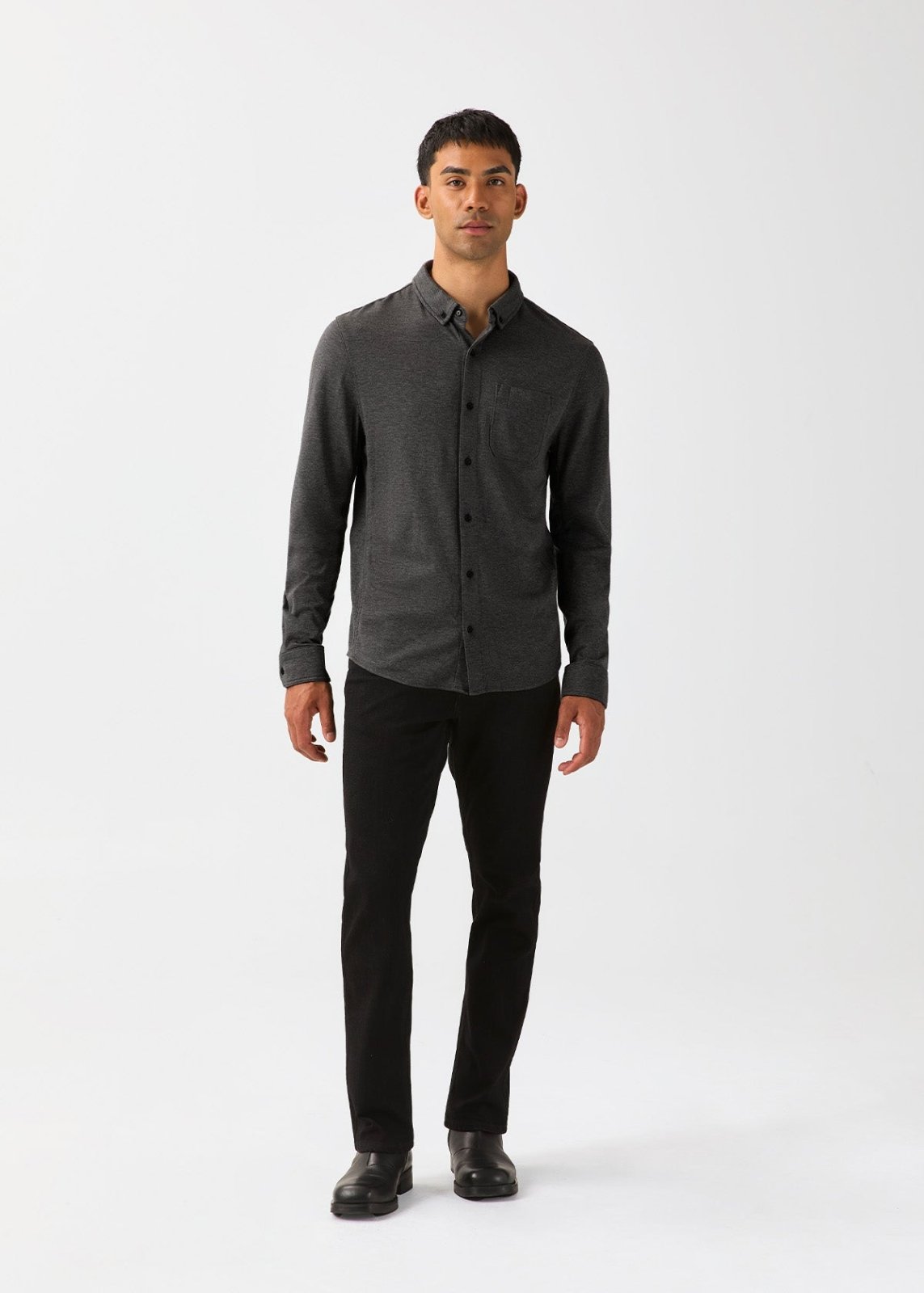 mens-performance-flannel-lite-one-pocket-shirt-heather-black front full body