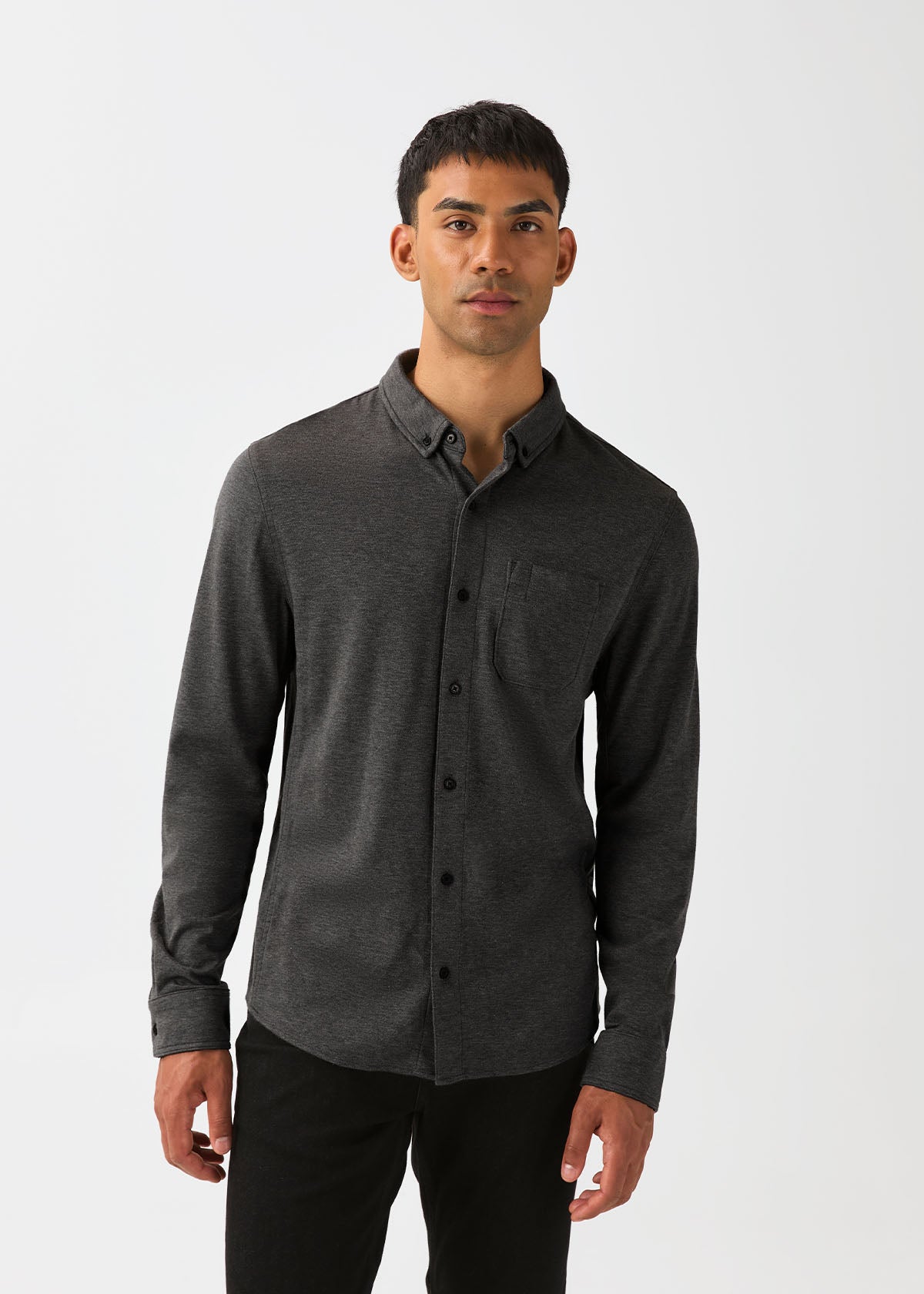 mens-performance-flannel-lite-one-pocket-shirt-heather-black front